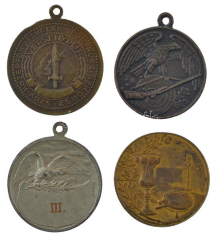 1937 'Turul Szövetség 1937.X.22-24' lövész díjérem (29mm) + 'Dulce et Decorum Pro Patria Mori / Orsz. szöv. középfokú iskolák sportköreinek versenydíja' díjérem (31mm) + 2xklf aszalitenisz díjérem (30mm)
