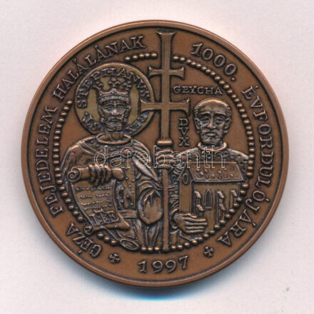 Lebó Ferenc (1960-) / Szabó Géza (1939-2018) 1997. 'Géza fejedelem halálának 1000. évfordulójára' kétoldalas bronz emlékérem (42,5mm) T:1