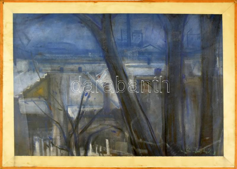 Nagybányai Nagy Zoltán (1904-1981): Téli táj (Újpest?). Pasztell, papír, jelzett. Üveg mögött. 42,5x58 cm