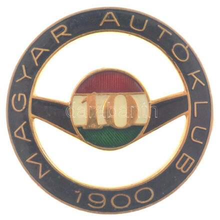 ~1970. 'Magyar Autóklub - 10' zománcozott, aranyozott fém autóra szerelhető jelvény (55mm) T:1-