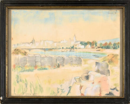 Johan Hugó (1891-1956): Budapest, 1936. Pasztell, papír, jelezve jobbra fent. Proveniencia: Johan Hugó hagyatéka. Üvegezett, sérült fakeretben. 24x30 cm. / pastell on paper, signed. Provenance: from the estate of the artist. Framed