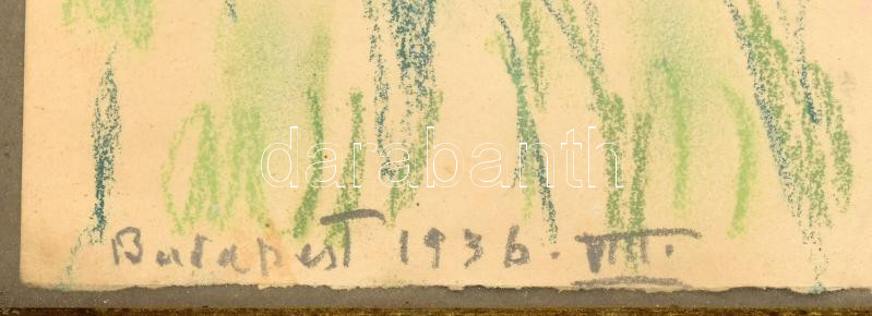 Johan Hugó (1891-1956): Budapest, 1936. Pasztell, papír, jelezve jobbra fent. Proveniencia: Johan Hugó hagyatéka. Üvegezett, sérült fakeretben. 24x30 cm. / pastell on paper, signed. Provenance: from the estate of the artist. Framed - Image 2