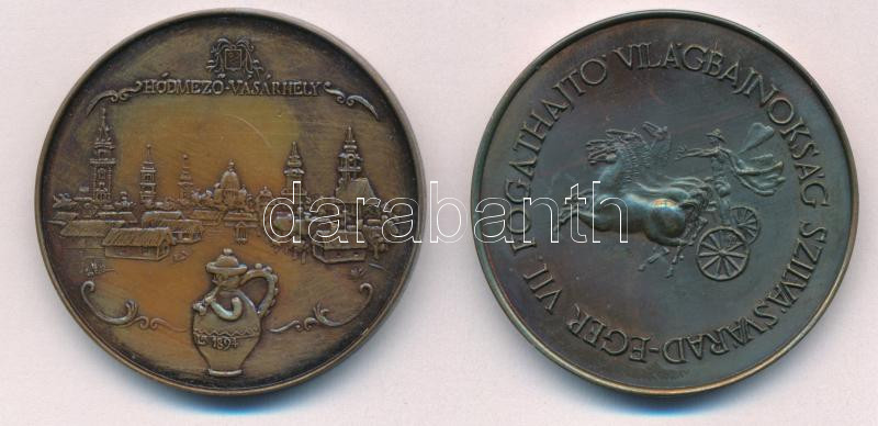 1984. 'VII. Fogathajtó Világbajnokság Szilvásvárad-Eger' kétoldalas Br emlékérem (42mm) + 1984. 'Hódmezővásárhely / Szeged Tourist' bronz emlékérem (42,5mm) T:1- patina