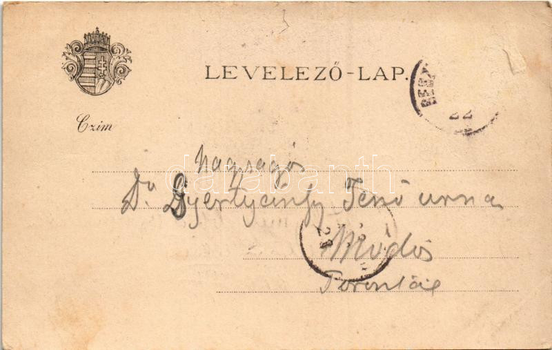 1898 (Vorläufer) Szliács, Sliac; Hungaria Buda szálloda, magyar címer. Ivánszky Elek kiadása / hotel, spa, Hungarian coat of arms. Art Nouveau, floral, litho (Rb) - Image 2