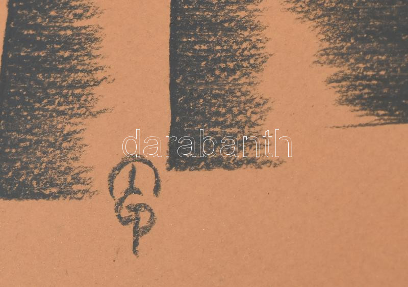 MCP jelzéssel: Mária a kisdeddel. Szén, papír. Dekoratív, üvegezett fakeretben. 40x30 cm - Image 2