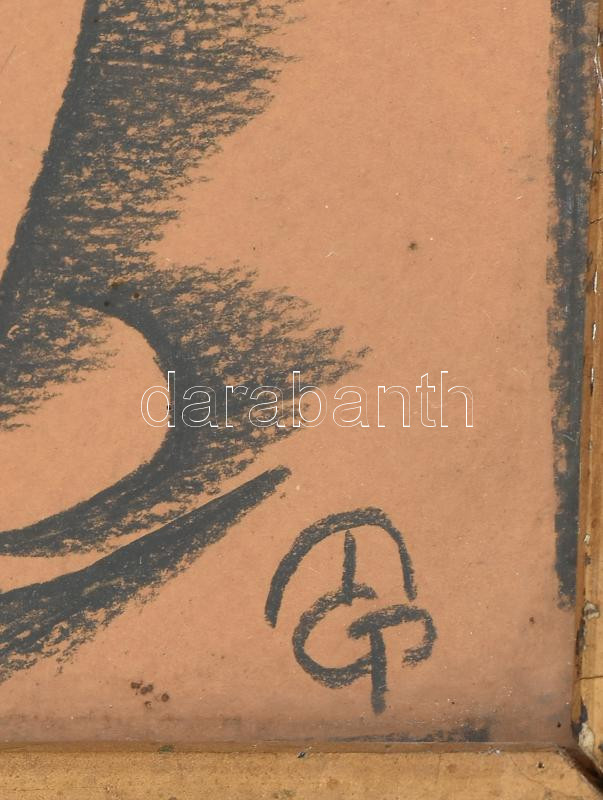 MCP jelzéssel: Mária. Szén, papír. Dekoratív, üvegezett fakeretben. 40x30 cm - Image 2