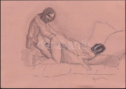 Olvashatatlan jelzéssel: Pornográf jelenet. Vegyes technika, papír. 21x30 cm