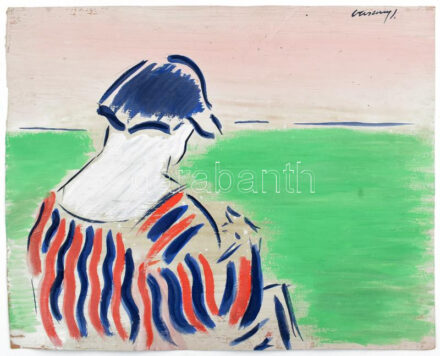 Vaszary J jelzéssel: Dáma. Vegyes technika, papír. Lap széle vágott. 30x38 cm