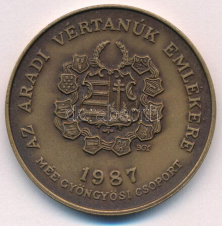 Bognár György (1944-) 1987. 'MÉE Gyöngyösi Csoport - Aradi Vértanúk / Nagysándor József' kétoldalas bronz emlékérem (42,5mm) T:1,1- Adamo GS5