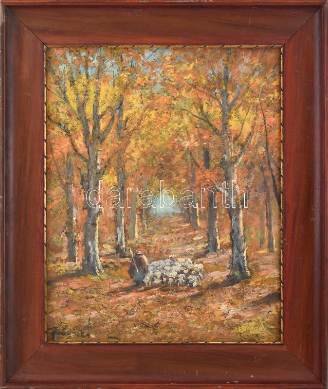 Horváth G. Andor (1876-1966): Pásztor nyájával. Olaj, karton, jelezve balra lent. Dekoratív fakeretben. 44×34,5 cm