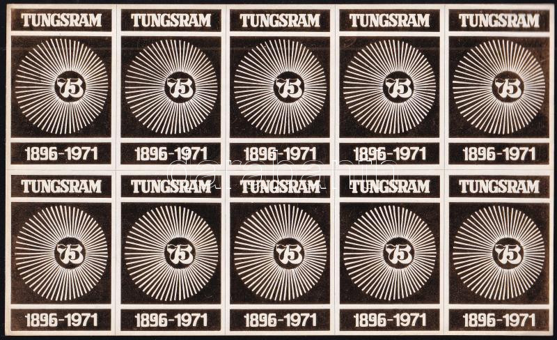 1971 Tungsram 75 éves jubileum, 10 db-os címke ív, 17,5x10,5 cm