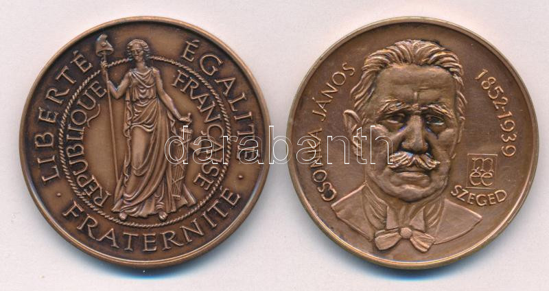 Fritz Mihály (1947-) 1989. 'Liberté Égalité Fraternité / 1789 a francia szabadságharc 200. évfordulója' bronz emlékérem (42mm) + Fritz Mihály (1947-) 1989. 'MÉE Szeged - Budai Baráti Kör / Csonka János' bronz emlékérem (42,5mm)