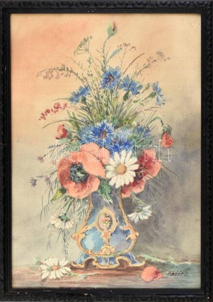 Kádár G vagy S jelzéssel: Csendélet. Akvarell, papír. Üvegezett, dekoratív, sérült fakeretben. 52x39 cm