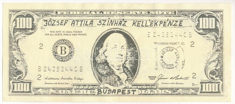 DN 100$ 'József Attila Színház' színházi kellékpénz vízjeles papíron T:III