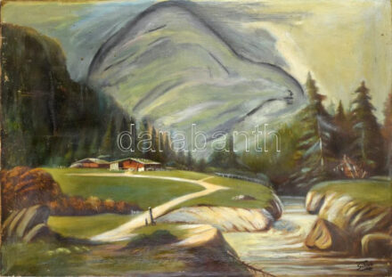 Sztelek jelzéssel: Hegyvidéki táj. Olaj, vászon. Javított. Kissé sérült. 70x100 cm. KIZÁRÓLAG SZEMÉLYES ÁTVÉTEL, NEM POSTÁZZUK! / ONLY PERSONAL COLLECTION AT OUR OFFICE!
