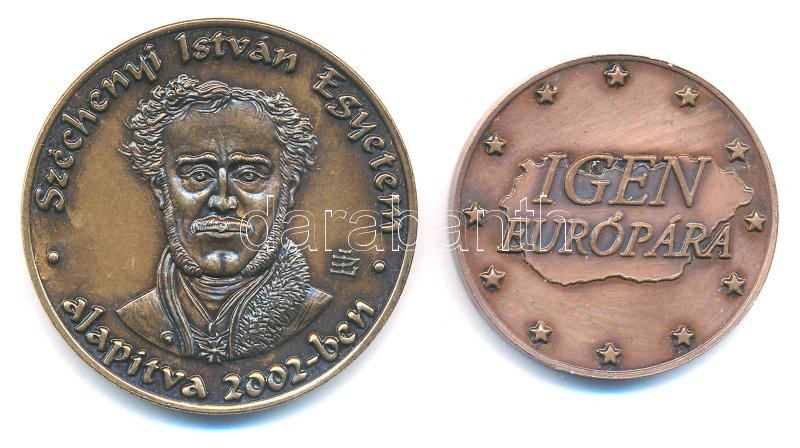 Lebó Ferenc (1960-) 'Széchenyi István Egyetem' kétoldalas bronz emlékérem (42,5mm) + 2003. 'Igen Európára' kétoldalas bronz emlékérem (35mm) T:1-