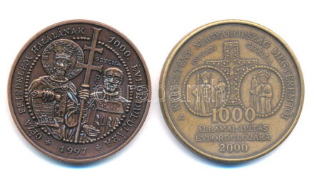 Lebó Ferenc (1960-) 1997. 'Géza fejedelem halálának 1000. évfordulójára' bronz emlékérem (42,5mm) + 2000. 'A keresztény Magyarország megteremtői - István - Gizella - 1000 - Államalapítás évfordulójára / Szt. István