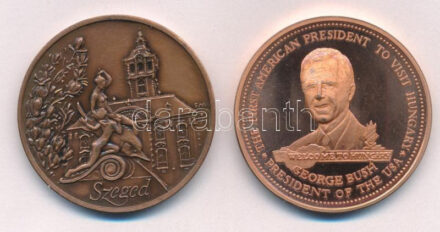 Bozó Gyula (1913-2004) 1989. 'George Bush látogatása Magyarországon' bronz emlékérem (42,5mm) + Fritz Mihály (1947-) 1991. 'Szeged Dermatology Days (Szegedi dermatológiai napok)' kétoldalas bronz emlékérem (42mm) T:1- (eredetileg PP),1-