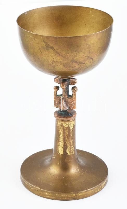 Muharos Lajos: Iparművész réz és bronz kehely, kopásokkal, Jelzés nélkül 19,5 cm