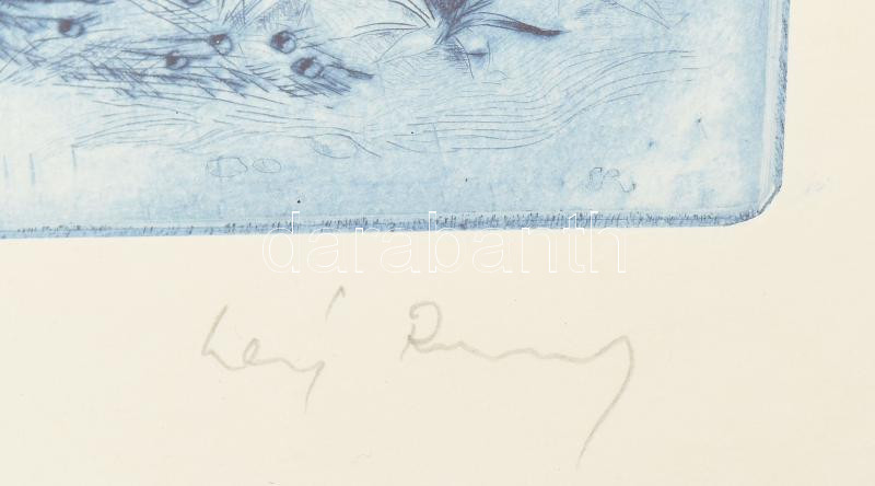 Láng Rudolf (1904-1991): Pávák. Színes rézkarc, papír. Jelzett, számozott (91/100). Üvegezett, kissé sérült fa keretben. 23,5×17 cm - Image 2