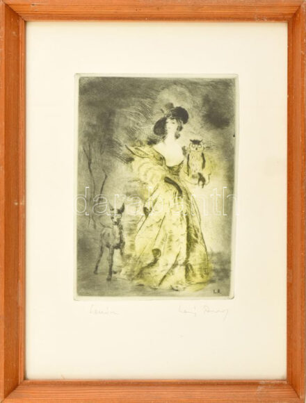Láng Rudolf (1904-1991): Leonóra. Színes rézkarc, papír. Jelzett. Üvegezett fakeretben. 19,5×14 cm