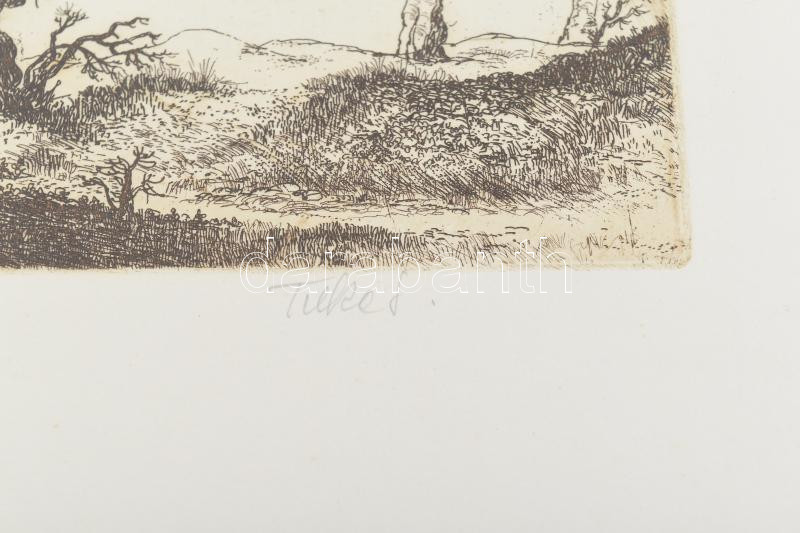 Tuka László (1924-2007): Réten. Színes rézkarc, papír, jelzett, számozott (25/100). Üvegezett fakeretben, 23×30 cm - Image 2