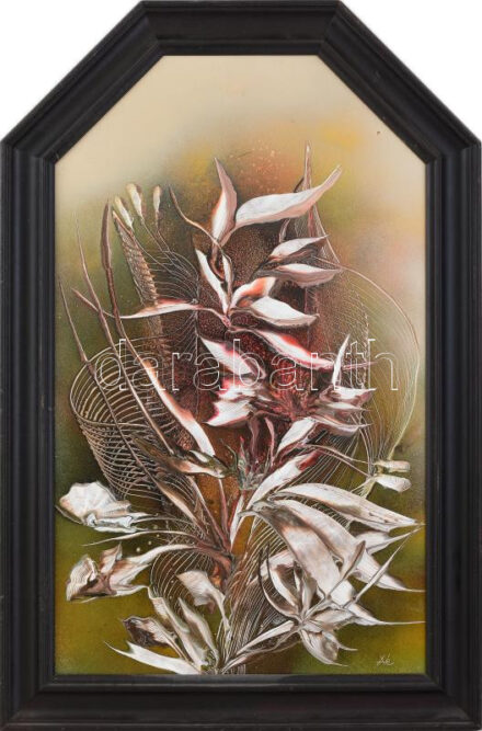 Aé jelzéssel: Virágok. Olaj, farost. 48x29 cm. Dekoratív fakeretben.