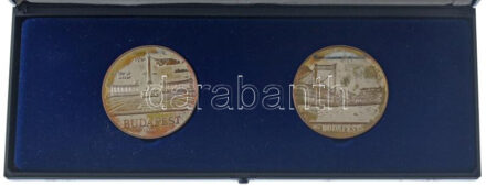 Lebó Ferenc (1960-) 1992. 'Hungarian Telecommunications Company Limited / Budapest Lánchíd' + 'Europa Telecom, 1992.október 12-17 / Hősök Tere' Ag emlékérem pár műanyag dísztokban (31,3g és 31,3g/0.925/42,5mm) T:1- (PP) patina,