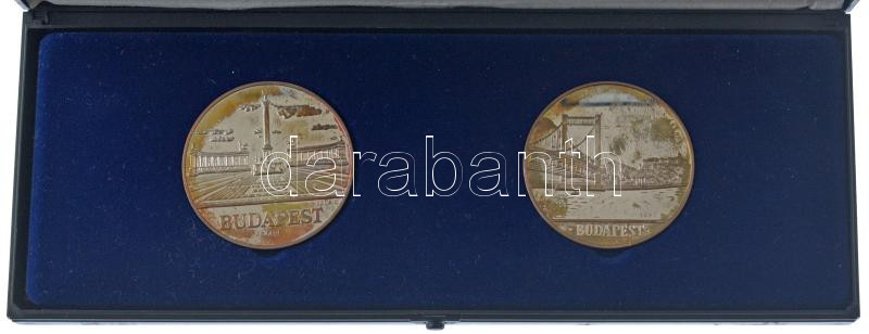 Lebó Ferenc (1960-) 1992. 'Hungarian Telecommunications Company Limited / Budapest Lánchíd' + 'Europa Telecom, 1992.október 12-17 / Hősök Tere' Ag emlékérem pár műanyag dísztokban (31,3g és 31,3g/0.925/42,5mm) T:1- (PP) patina,