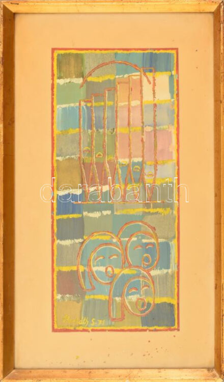 Borbáth v. Barbáth S jelzéssel: Trió. Vegyes technika, papír, kissé sérült (festék lepergéssel). Dekoratív, üvegezett fakeretben. 35x15,5 cm