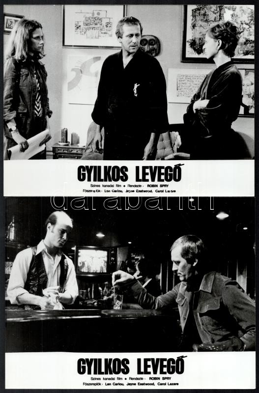 cca 1989 előtt készült 'Gyilkos levegő' című kanadai film jelenetei és szereplői, 13 db vintage produkciós filmfotó, ezüst zselatinos fotópapíron, a használatból eredő (esetleges) kisebb hibákkal, 18x24 cm