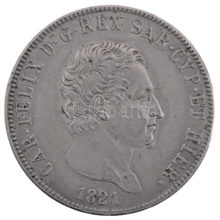 Olasz Államok / Szardíniai Királyság 1821. 5L 'I. Viktor Emanuel' peremen 'FERT' jelzéssel, utánveret (22,96g) T:2 Italian States / Kingdom of Sardinia 1821. 5 Lire 'Vittorio Emanuele I' with 'FERT' lettering on edge, restrike (22,96g)