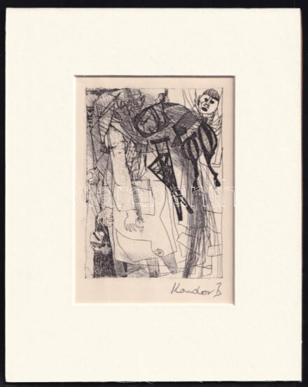 Kondor Béla (1931-1972): Mankó. Rézkarc, papír, utólagos jelzéssel, paszpartuban, 11,5×8 cm