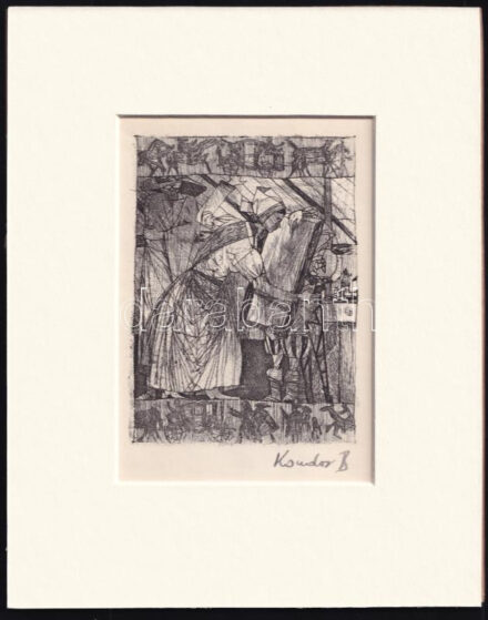 Kondor Béla (1931-1972): Tükör. Rézkarc, papír, utólagos jelzéssel, paszpartuban, 11,5×8 cm