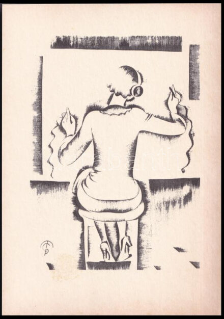 Molnár C. Pál (1894-1981): Telefonos kisasszony. Kis szériás ofszet, papír, 29,5×21 cm