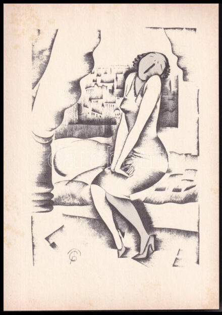 Molnár C. Pál (1894-1981): Ásítás. Kis szériás ofszet, papír, 29,5×21 cm