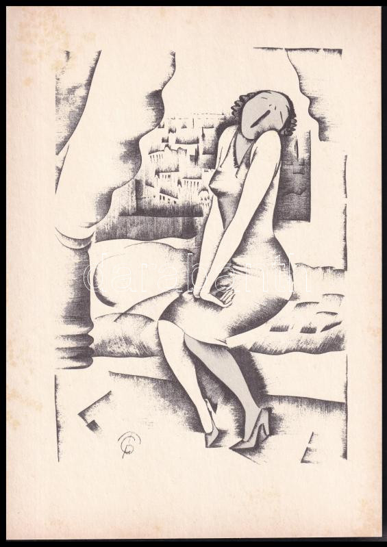 Molnár C. Pál (1894-1981): Ásítás. Kis szériás ofszet, papír, 29,5×21 cm