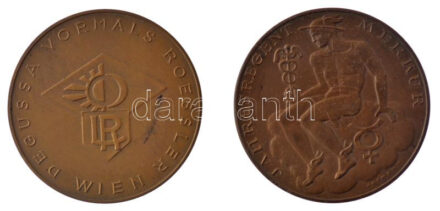 Ausztria 1949. 'Vasárnapok és nemzeti ünnepek / Jahresregent Merkur' kétoldalas bronz naptárérem eredeti bőrtokban. Szign.: Hofmann (40mm) + 1951. 'Vasárnapok és nemzeti ünnepek / Degussa Vormals Roessler - Wien' kétoldalas bronz