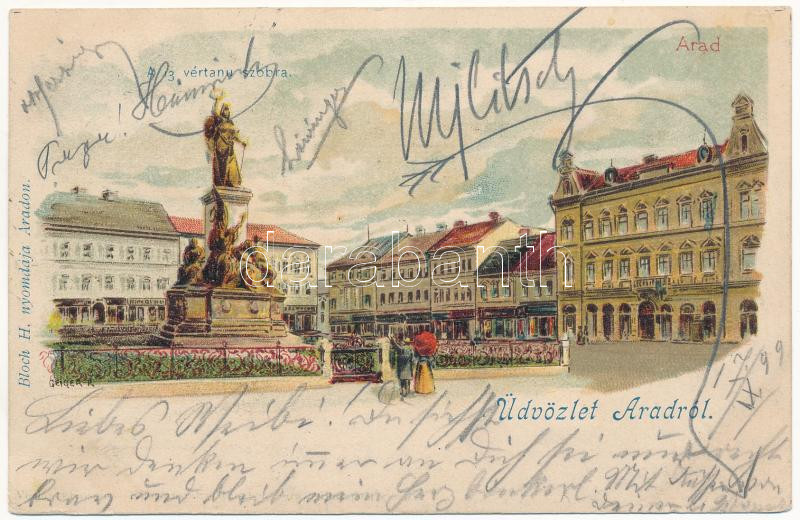 1899 (Vorläufer) Arad, A 13 vértanú szobor / martyrs statue. Bloch H. Art Nouveau, litho (EK)