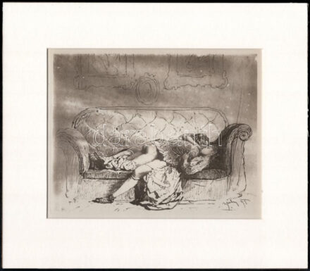 Zichy Mihály (1827-1906): Erotikus jelenet. Cinkográfia, paszpartuban, 14×18 cm