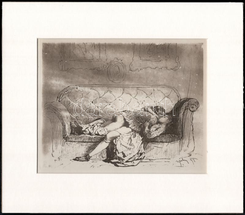 Zichy Mihály (1827-1906): Erotikus jelenet. Cinkográfia, paszpartuban, 14×18 cm