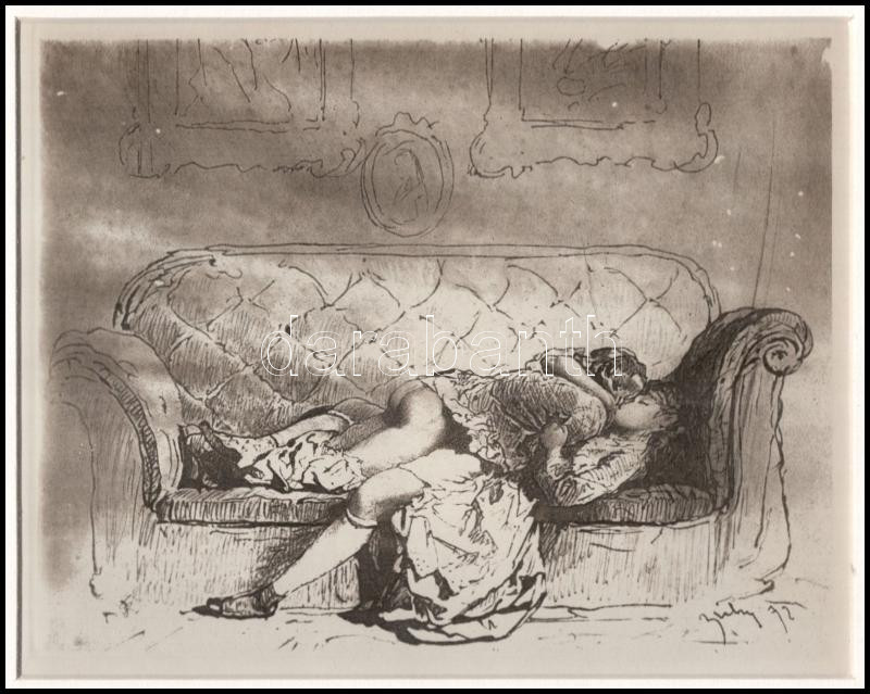Zichy Mihály (1827-1906): Erotikus jelenet. Cinkográfia, paszpartuban, 14×18 cm - Image 2