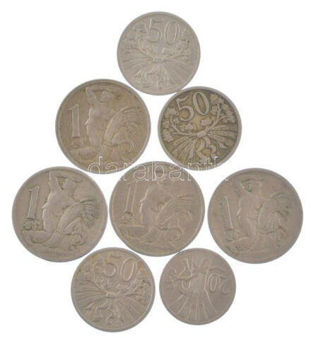 Csehszlovákia 1921-1928. 20h-1K (8db/6xklf) T:2,2- patina Czechoslovakia 1921-1928. 20 Haleru - 1 Koruna (8pcs/6xdiff) C:XF,VF patina
