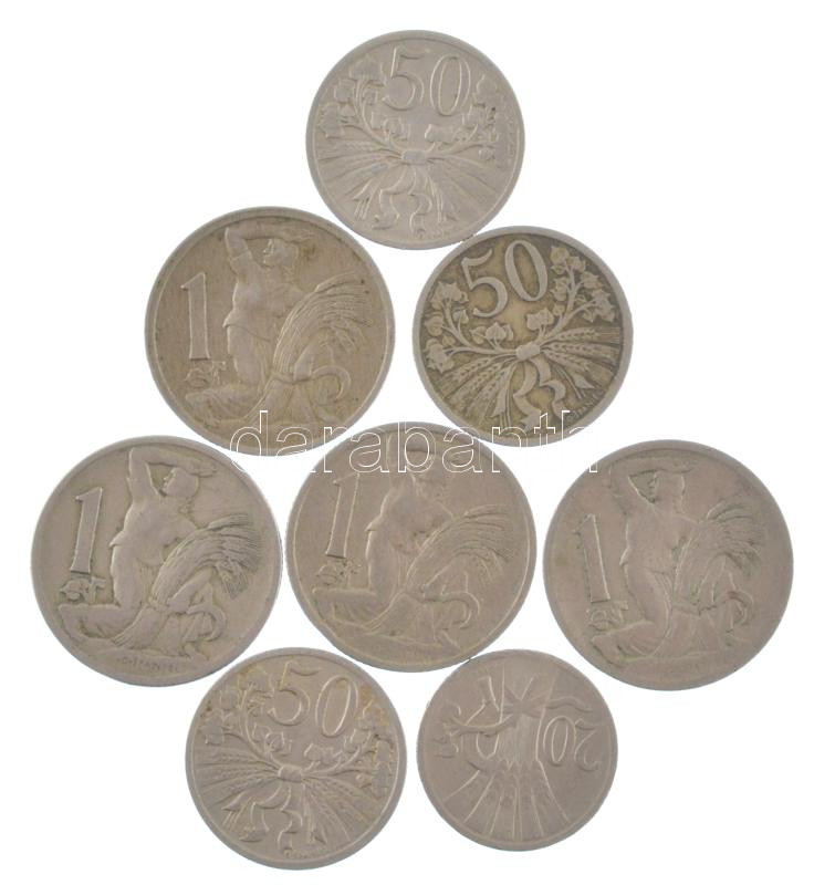 Csehszlovákia 1921-1928. 20h-1K (8db/6xklf) T:2,2- patina Czechoslovakia 1921-1928. 20 Haleru - 1 Koruna (8pcs/6xdiff) C:XF,VF patina
