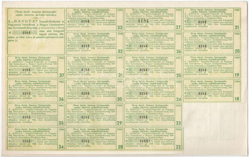 Budapest 1943. 'Hangya Termelő-Értékesítő és Fogyasztási Szövetkezet' üzletrésze 500P-ről, szelvényekkel, szárazpecséttel, közte vízjeles papír (3x) T:I-,II tűlyukak - Image 4