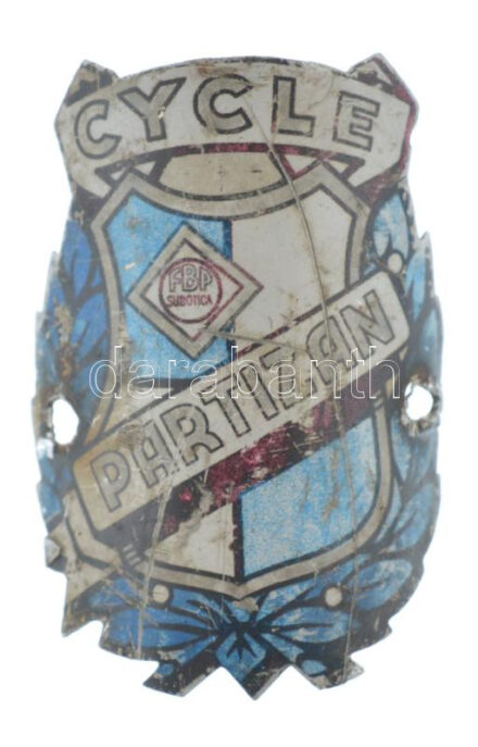 Jugoszlávia DN 'Cycle Partizan' festett, kerékpár vázra szerelhető Al jelvény (30x46mm) T:2- Yugoslavia ND 'Cycle Partizan' painted Al badge that can be mounted on a bicycle frame (30x46mm) C:VF
