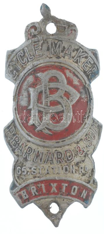 Nagy-Britannia DN 'Cycle Maker - P. Barnard & Son - Brixton' festett, kerékpár vázra szerelhető Al jelvény (30x67mm) T:2- United Kingdom ND 'Cycle Maker - P. Barnard & Son - Brixton' painted Al badge that can be mounted on a bicycle