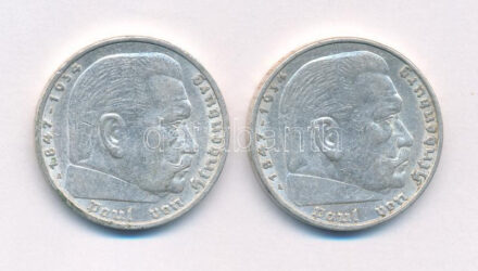 Német Harmadik Birodalom 1936A 5M Ag 'Hindenburg' (2x) T:2 German Third Reich 1936A 5 Mark Ag 'Hindenburg' (2x) C:XF Krause KM#86