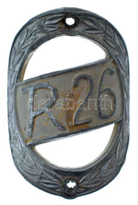 DN 'R26' kerékpár vázra szerelhető festett Al jelvény (36x51mm) T:2,2- kopott festés ND 'R26' painted Al badge that can be mounted on a bicycle frame (36x51mm) C:XF,VF worn painting
