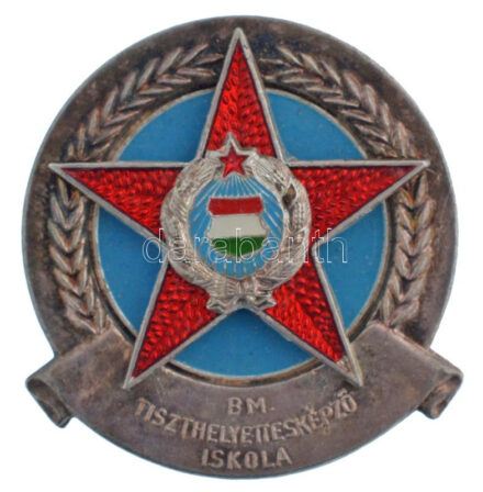 ~1970. 'BM Tiszthelyettesképző Iskola' zománcozott és ezüstözött fém jelvény (~35-37mm) T:1-